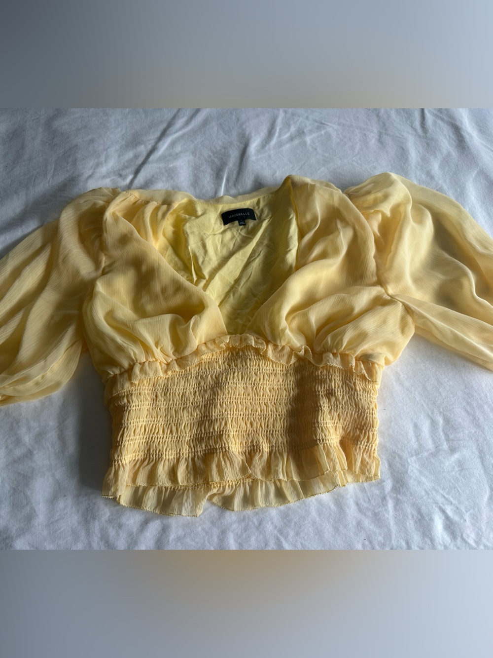 MAJORELLE Pale Yellow Sheer Smocked Waist Blouse